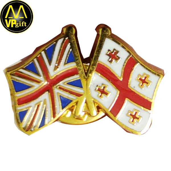 China custom metal gold enamel awards gift double pin flag badge