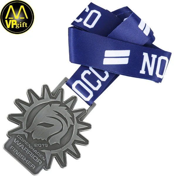 Custom metal 3d logo antique silver trophy gift running race medal