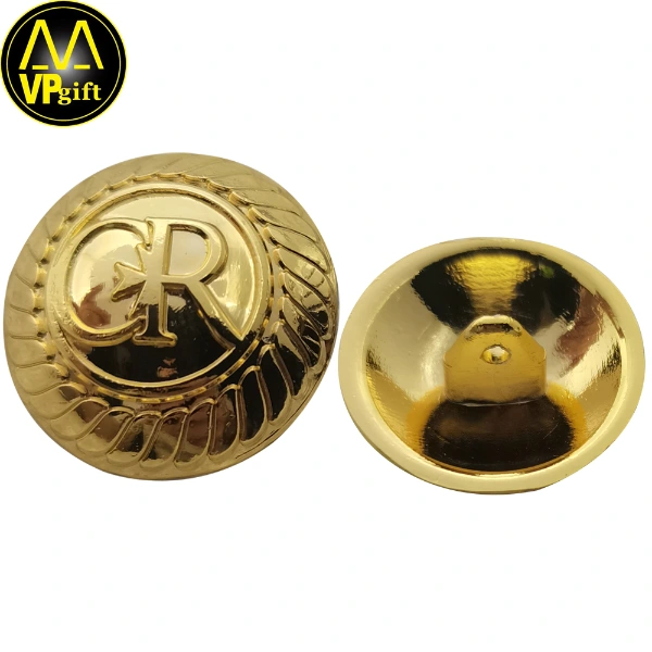 China custom metal 3d zinc alloy gold clothing button