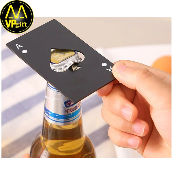 China wholesale black metal poker card promotional gift bottle opener