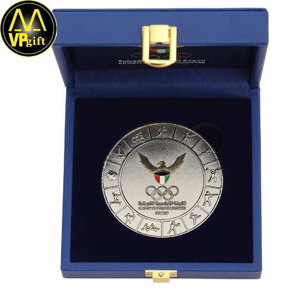Custom metal 3d silver Kuwait olympic games awards trophy gift challenge coin manufacturer